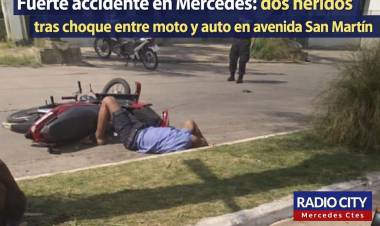 Accidente en Mercedes: dos heridos tras choque entre moto y auto en avenida San Martín  Un grave accidente de trá