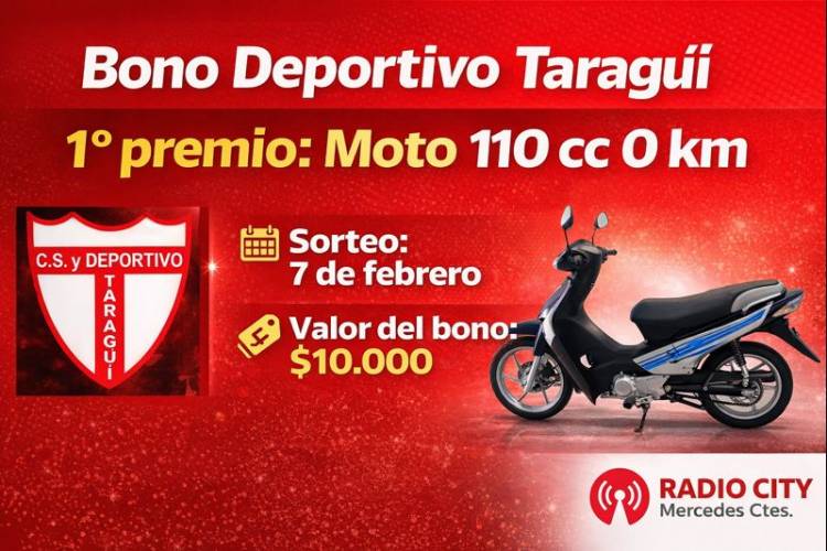 Bono Deportivo Taragüí: sorteo con importantes premios y una moto 0 km como primer premio