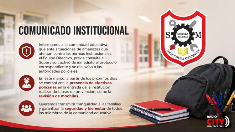 Alerta en Mercedes: escuela activó protocolo por amenazas y habrá controles policiales en el ingreso